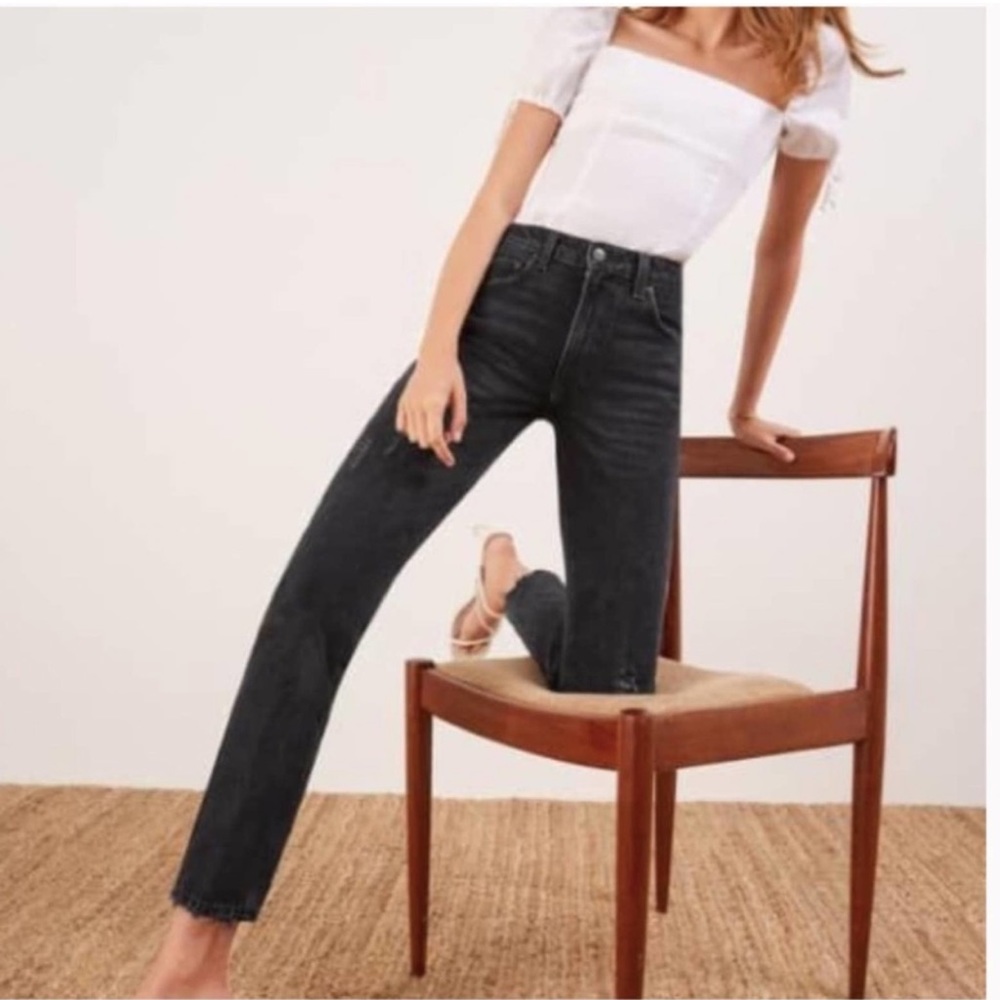 Reformation Black High Rise Straight Leg Jeans